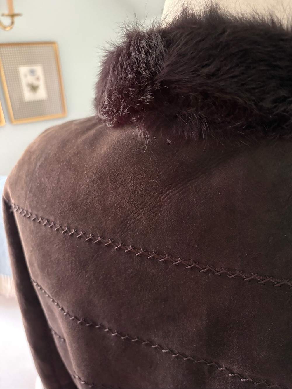 Vintage Dennis Basso Brown Shearling Long Coat - Picture 3 of 10
